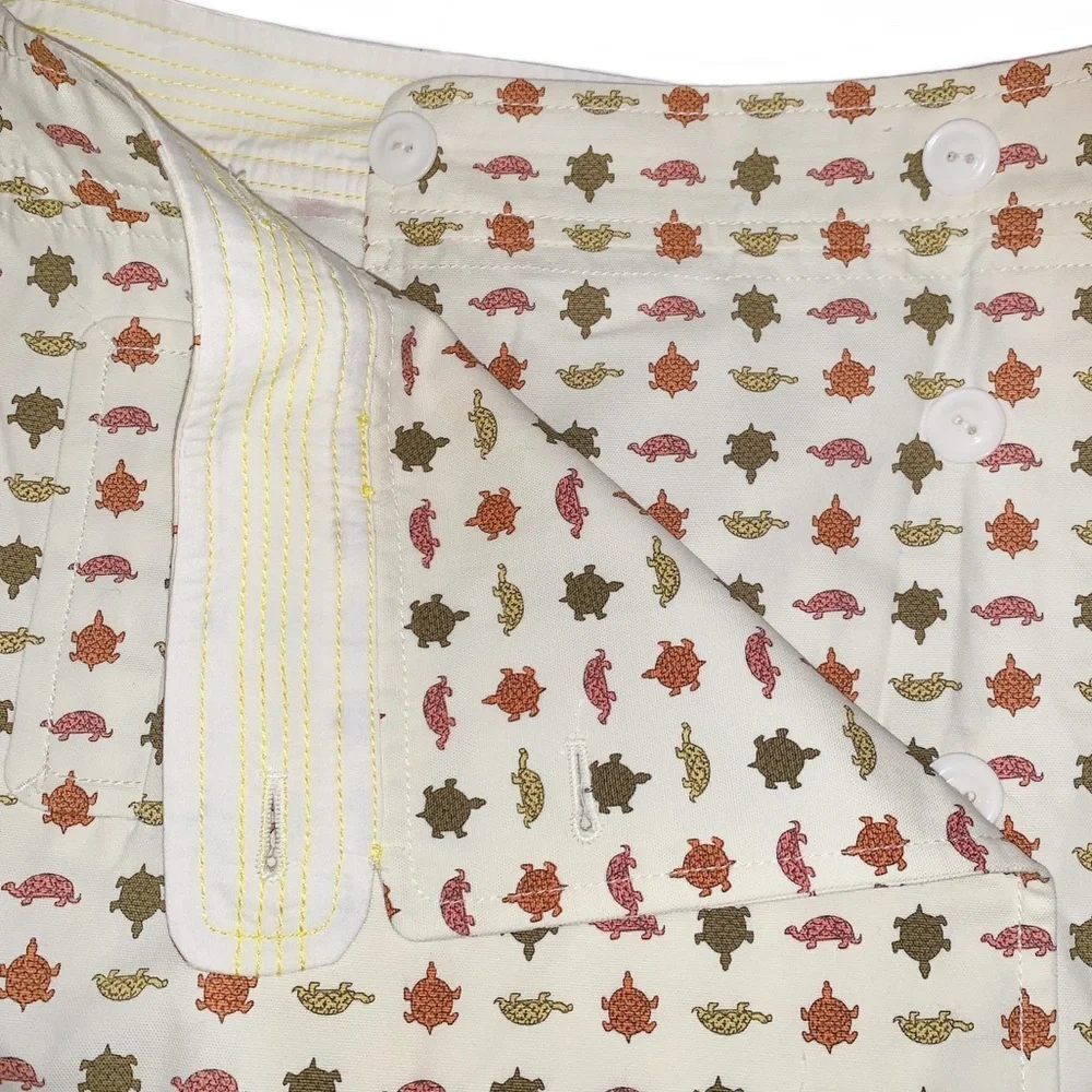 J. Crew sz 2 ivory turtle print button front accents wrap 100% Cotton mini skirt